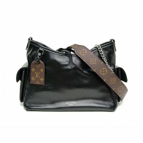 LOUIS VUITTON CARRYALLBB黑色羊皮革銀扣晶片肩背包