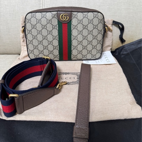 Gucci 專櫃正品 綠紅綠 699439 經典 寬揹帶 手提包 斜背包 相機包 男女適用