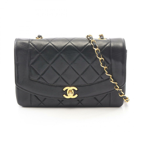 香奈兒 (CHANEL) 絎縫 Diana 翻蓋單肩包，羊皮（綿羊皮），黑色，二手，女士