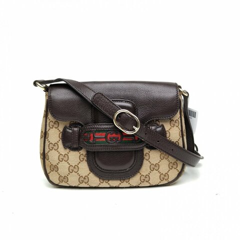 GUCCI 拼色帆布淺金扣斜挎包肩背包