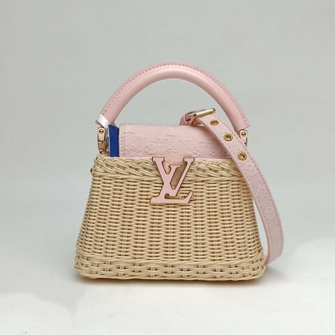 LOUIS VUITTON CapucinesMini21拼色牛皮革/牛仔布金扣晶片肩背包