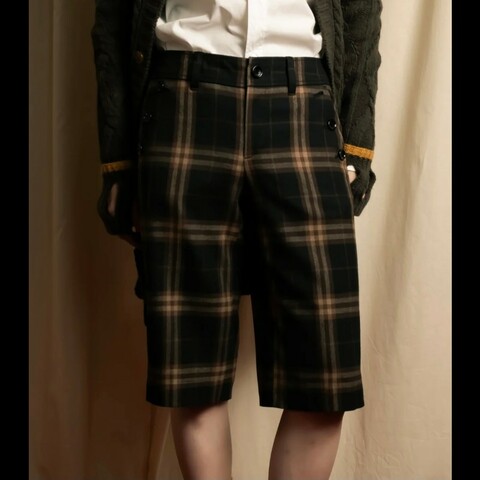 （日本製MIJ）BURBERRY 博柏利 LONDON 女莫蘭迪混羊毛內裏格紋休閒短褲40號