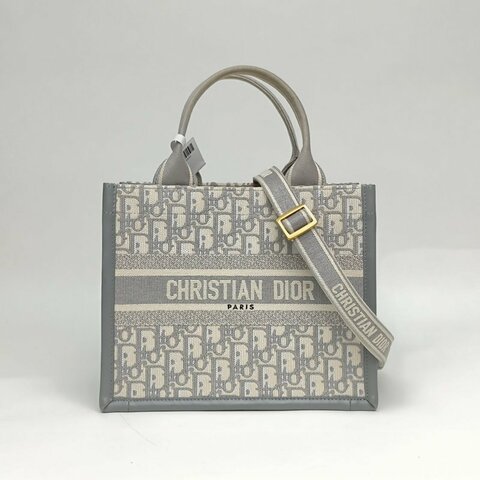 DIOR 灰色帆布Oblique印花字母刺繡BookTote小號肩背包