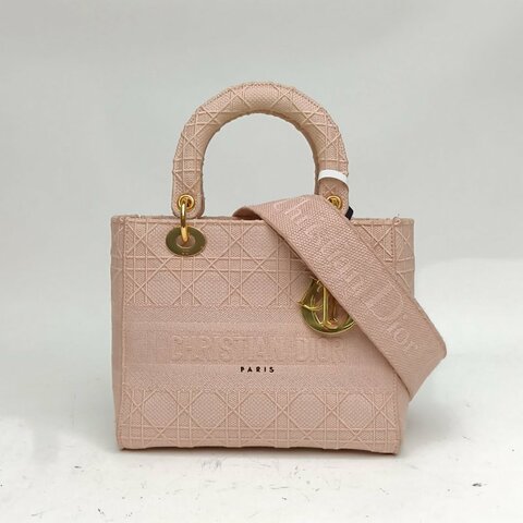 DIOR Lady戴妃包五格粉色帆布金扣2020刺繡肩背包