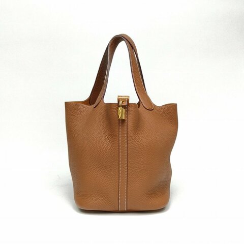 HERMES Picotin22菜籃子金棕色TC皮W刻金扣肩背包
