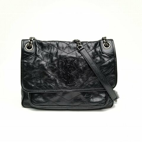 SAINT LAURENT Niki中號28D扣黑色牛皮革黑扣肩背包