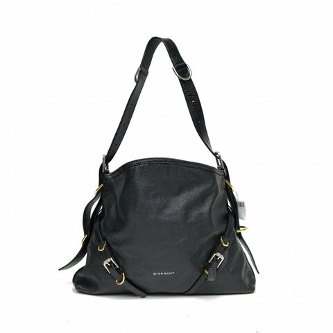 GIVENCHY VOYOU單肩包中號黑色牛皮革金銀扣肩背包