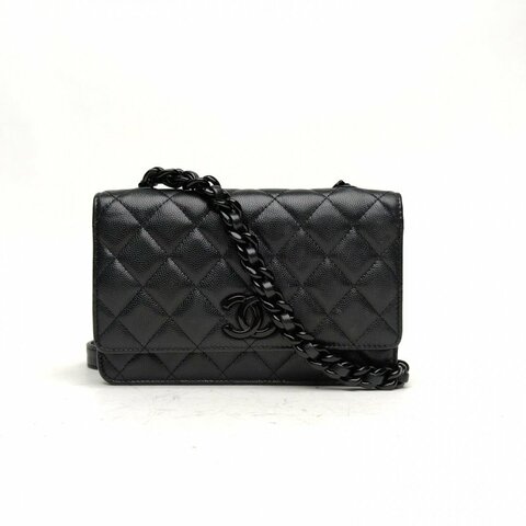 CHANEL 21SCFWOC黑色牛皮革30開黑扣琺瑯扣肩背包