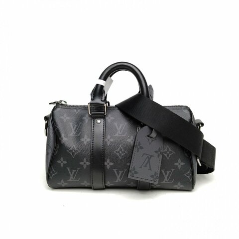 LOUIS VUITTON KEEPALL25黑色PVC晶片老花浮雕肩背包