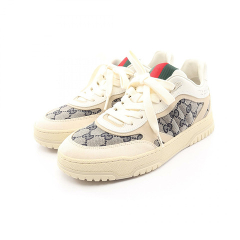 GUCCI Reweb GG 運動鞋 37 1/2 號 皮革帆布 白色 海軍藍 二手 男款