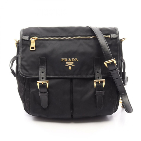 PRADA TESSUTO SAFFIAN 單肩斜背包，尼龍 Saffiano 皮革，黑色，二手