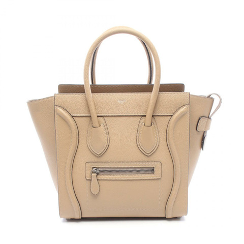 CELINE Luggage 迷你購物手提包，米色皮革，二手女款