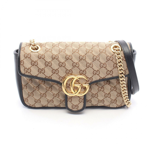 GUCCI GG Marmont 絎縫小號鏈條單肩包 443497 帆布皮革 米色