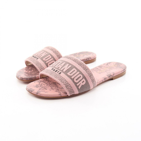 Christian Dior Dway Slide Toile de Jouy 刺繡涼鞋 #36 1/2 帆布粉紅色