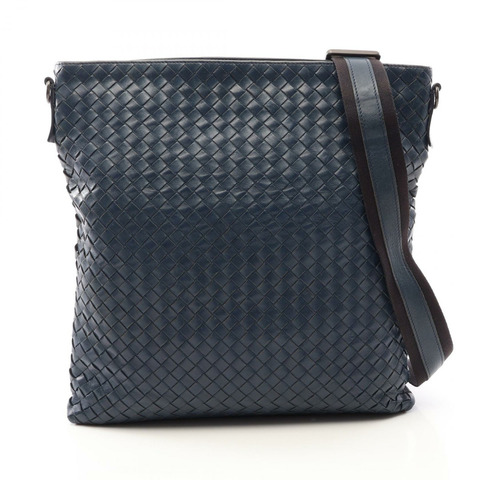 BOTTEGA VENETA Intrecciato 編織肩挎包，海軍藍皮革，二手女款