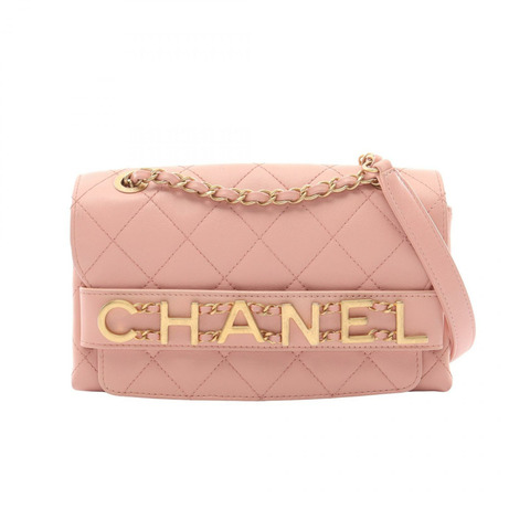 香奈兒 (CHANEL) 絎縫logo鏈條肩背包 AS4190 羊皮粉紅 二手 金色五金