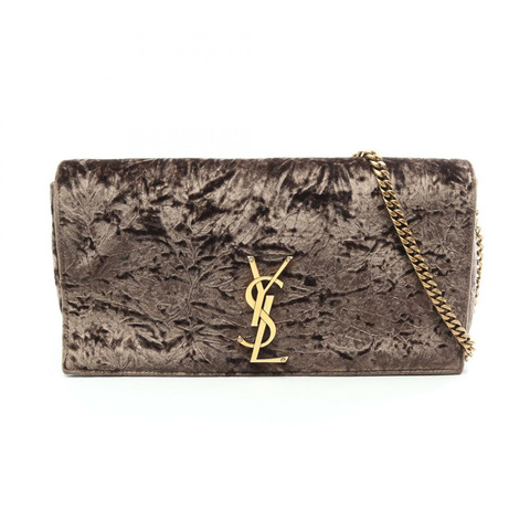 SAINT LAURENT PARIS Kate 99 鏈條單肩包 皮革布料 棕色 二手 女士