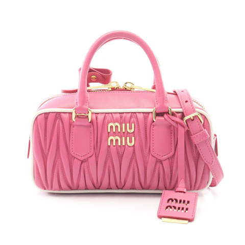 Miu Miu MATELASSE 肩斜背包 皮革 粉紅色 白色 二手 女士