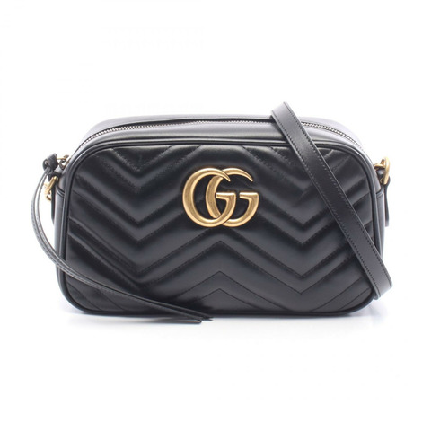 GUCCI GG Marmont 肩背斜背包 447632 黑色皮革 二手 女士