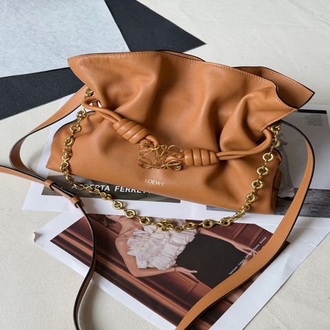 Loewe/羅意威 Flamenco 中號 福袋單肩包斜挎包 棕色納帕牛皮 底長30cm