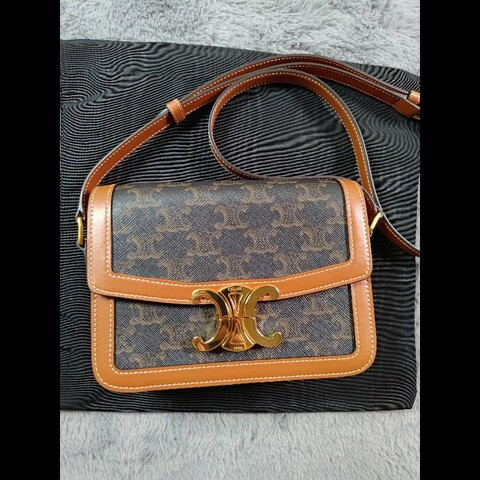 CELINE 棕色 牛皮 Triomphe 帆布 Teen 肩背包