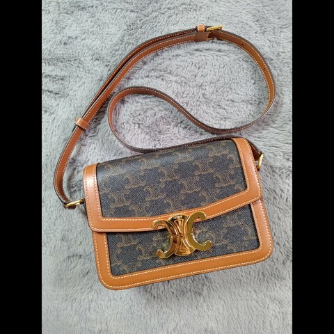 CELINE 棕色 牛皮 Triomphe 帆布 Teen 肩背包
