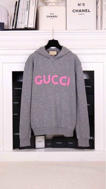 Gucci灰粉字母针织连帽毛衣上衣外套