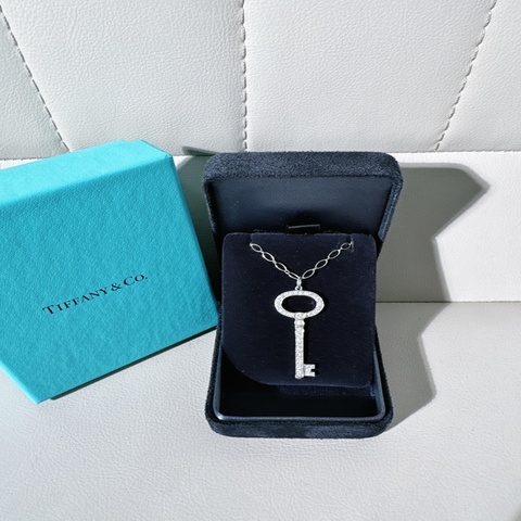 Tiffany蒂芙尼 Keys系列 18K鉑金滿鑽橢圓鑰匙項鍊，中號