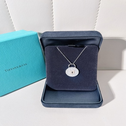 Tiffany 蒂芙尼鉑金拼 18K 玫瑰金滿鑽大號鎖頭項鍊
