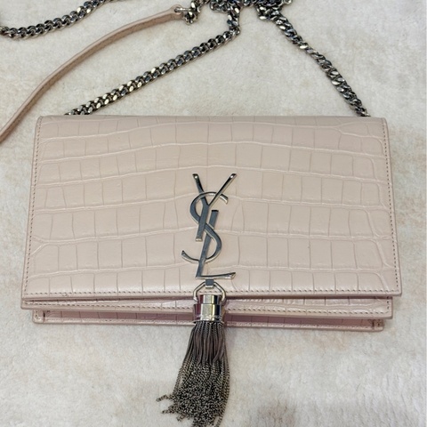 Saint Laurent Kate凱特包 小號 牛皮鱷魚紋流蘇 牛皮銀扣