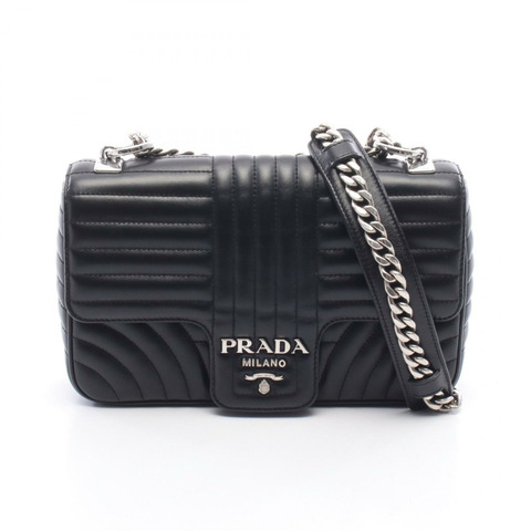 PRADA Diagram 鏈條單肩手提包，中號，黑色皮革，二手女款