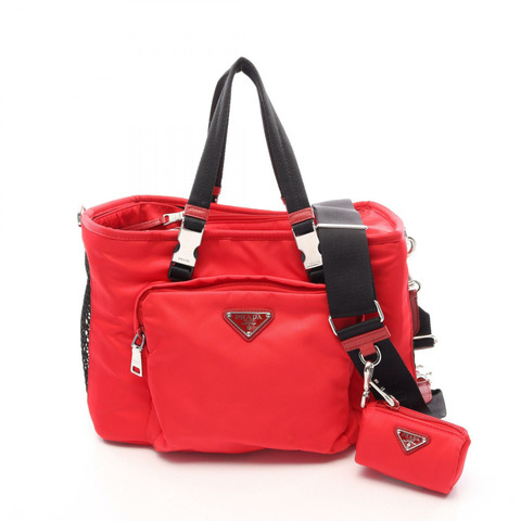 PRADA Re-Nylon Pet 單肩斜背包 2VC030 Saffiano 皮革 紅色 二手