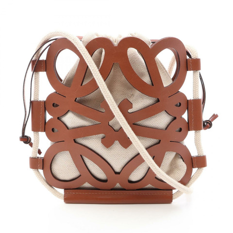 LOEWE Anagram Cutout 肩背包 B922Q09X01 帆布皮革 米色