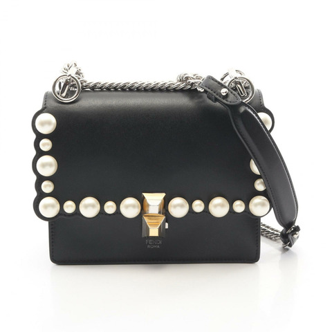 FENDI MINI KAN I 鏈條單肩手提包 8M0381 黑色皮革 二手 女士