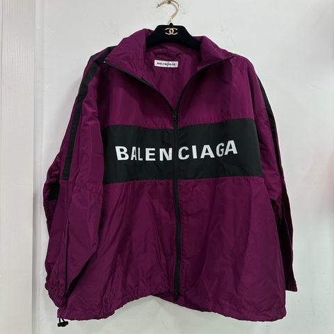 Balenciaga 巴黎世家 暗紫色印花logo拼接校服衝鋒衣外套 36碼