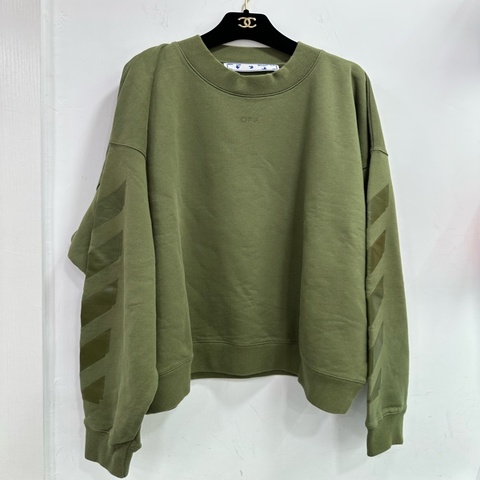 OFF-WHITE FW21 徽標Logo圖案印花圓領套頭衛衣 軍綠色寬松版型 男款 XL
