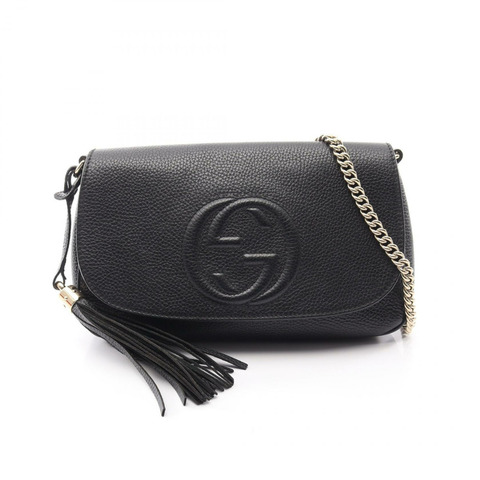 GUCCI Soho 互扣式 G 鏈條單肩斜背包 536224 黑色皮革 二手