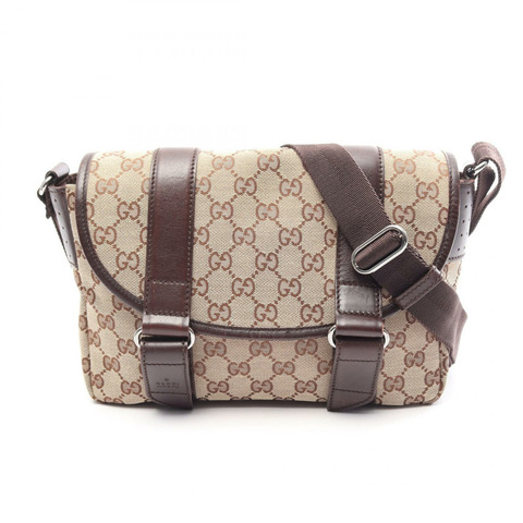 GUCCI GG帆布肩斜背包 145858 帆布皮革 米色棕色 二手