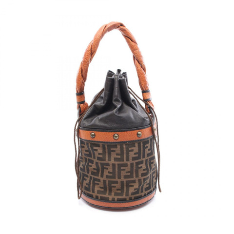 FENDI Zucca 水桶單肩手提包 8BR554 帆布皮革棕色黑色二手女款