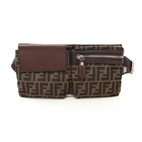 FENDI Zucca 腰包 7VA280 帆布皮革棕色 二手 男士