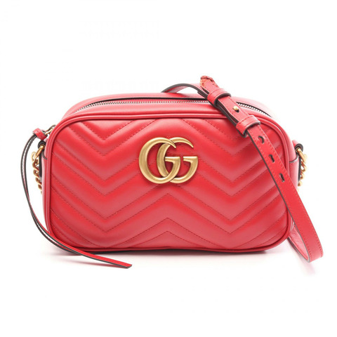 GUCCI GG Marmont 肩背斜背包 447632 紅色皮革 GHW 二手 女士