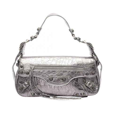 BALENCIAGA Le Cagole S 單肩手提包，銀色皮革，二手女款