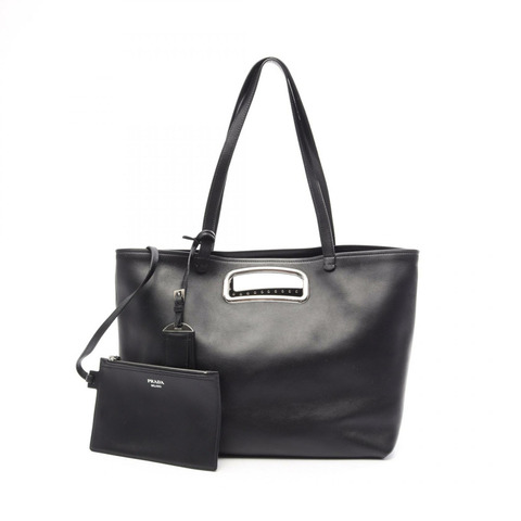 PRADA 黑色二手女士單肩托特包，附小袋