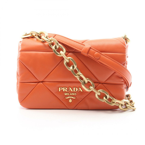 PRADA 2WAY 鏈條單肩手提包，橙色皮革，金色五金，二手女款