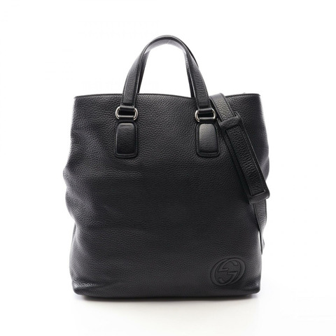 GUCCI Soho 雙G互扣手提單肩斜背包 368602 黑色皮革 二手