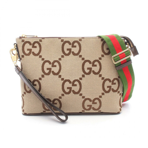 GUCCI Jumbo GG Messenger 單肩斜背包 699130 帆布皮革 米色 二手
