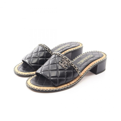香奈兒 (CHANEL) Matelasse Mule Chain Sandals #37 1/2 G45671 黑色皮革女士二手 CC