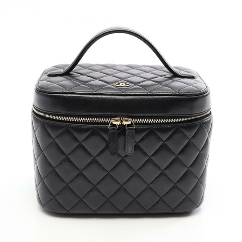 香奈兒 (CHANEL) Matelasse Vanity 方形手提包，羊皮材質，黑色，金色五金，二手，女士 CC