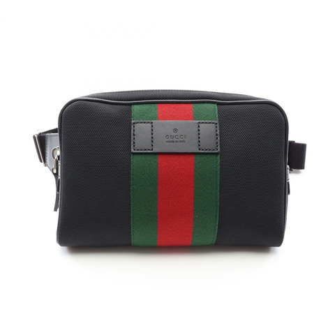 GUCCI Sherry系列腰帶斜背包 630919 帆布皮革 黑色 紅色 二手