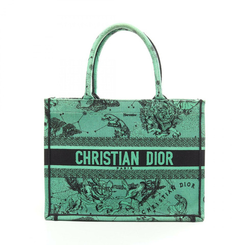 Christian Dior BOOK TOTE 中型 Logo 手袋 帆布 綠色 黑色 二手 女士